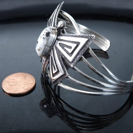 7" Charles Johnson Navajo Sterling White Buffalo Overlay Butterfly Armband