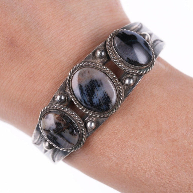 6 3/8" 40's-50's Navajo Stamped silver petrified wood bracelet