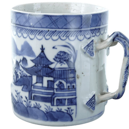 c1820 Chinese Blue Underglaze Canton Porcelain Mug