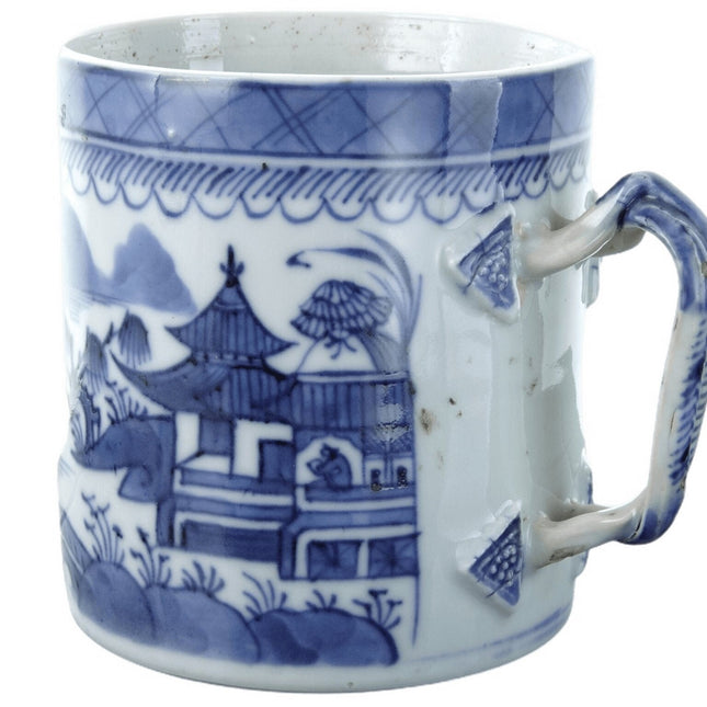 c1820 Chinese Blue Underglaze Canton Porcelain Mug