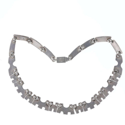 Retro Aztec Style Mexican Sterling silver chip inlay choker necklace