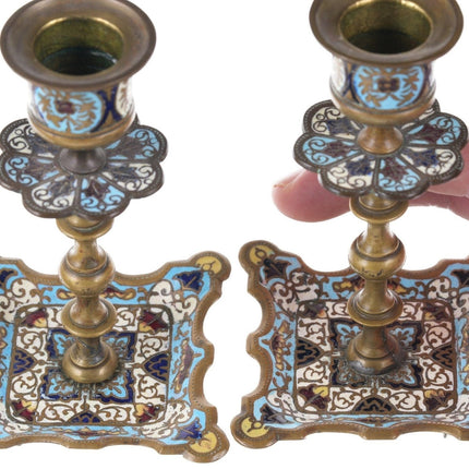 Antique French Bronze Champleve candlesticks