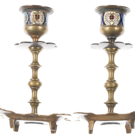 Antique French Bronze Champleve candlesticks