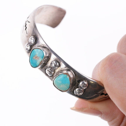 6.75" Vintage Navajo shadowbox silver bracelet with turquoise