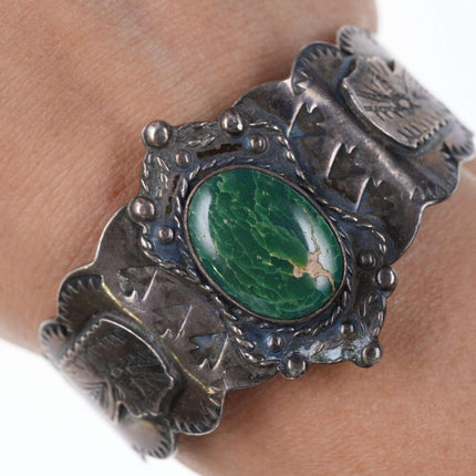 Fred Harvey Era Native American Sterling/Turquoise Cuff Bracelet o