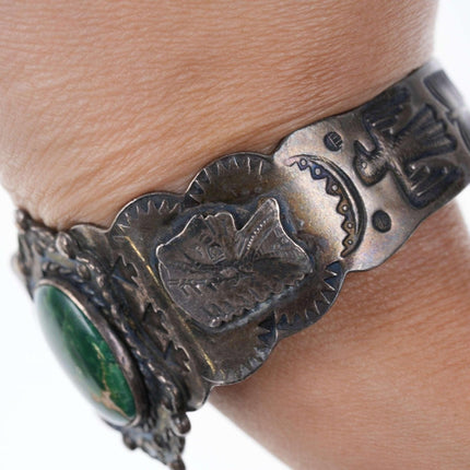 Fred Harvey Era Native American Sterling/Turquoise Cuff Bracelet o