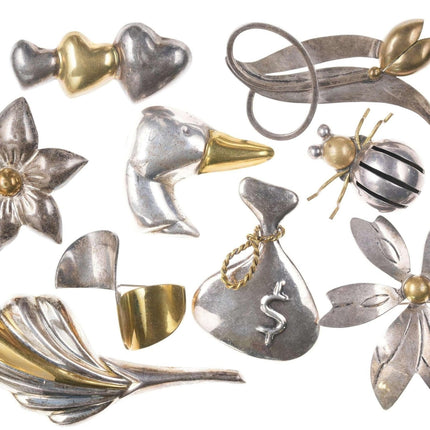 Retro Collection Mexican Sterling/Brass Mixed metals brooches e