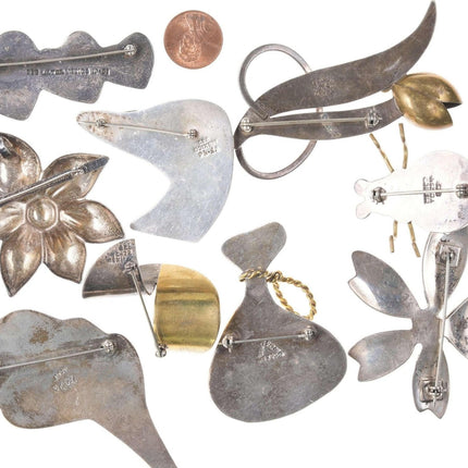 Retro Collection Mexican Sterling/Brass Mixed metals brooches e