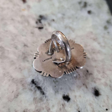 尺寸 6.7​​5 Cecil Atencio 纳瓦霍纯银和蜘蛛网绿松石个性戒指
