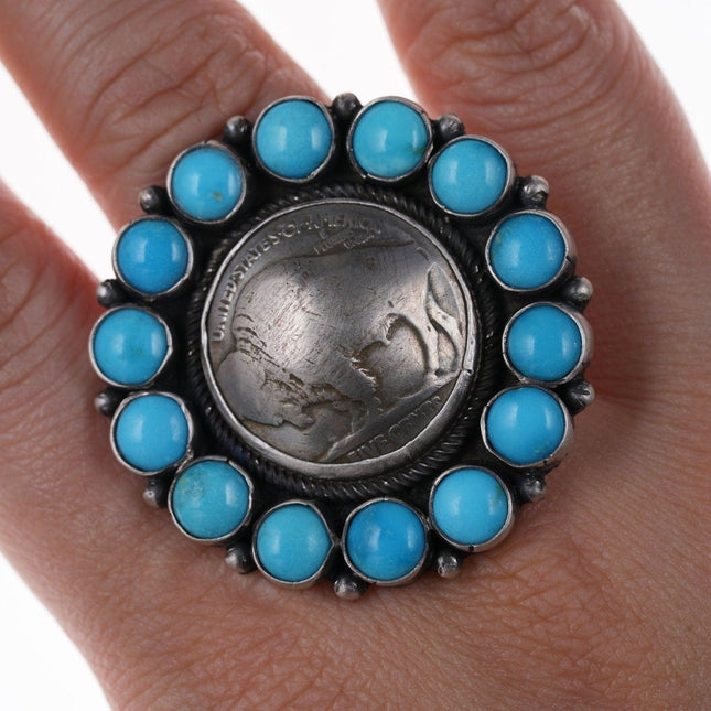 Betty Tom Navajo Sterling/turquoise buffalo nickel ring