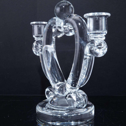 Steuben Heart shaped Double Candlestick