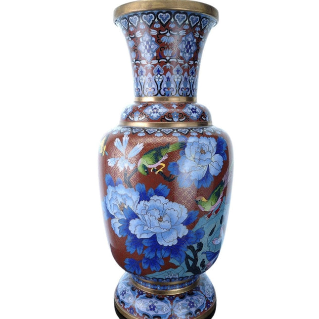 15,5" Vintage chinesische Cloisonné-Vase mit Vögeln und Schmetterlingen