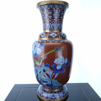 15.5" Vintage Chinese Cloisonné Birds and Butterfly Vase