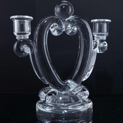 Steuben Heart shaped Double Candlestick