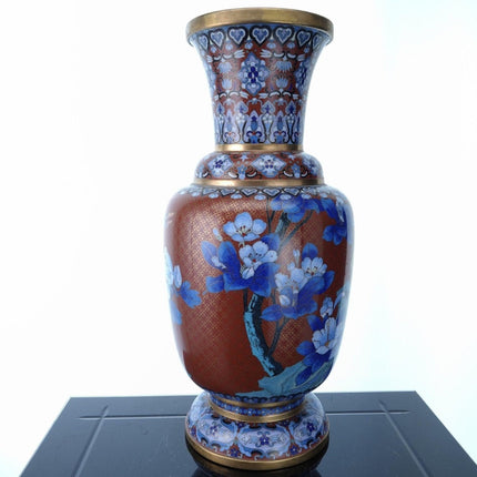 15.5" Vintage Chinese Cloisonné Birds and Butterfly Vase