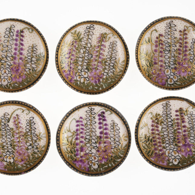 6 Meiji Japanese Satsuma Buttons 1 3/16" hand painted wisteria