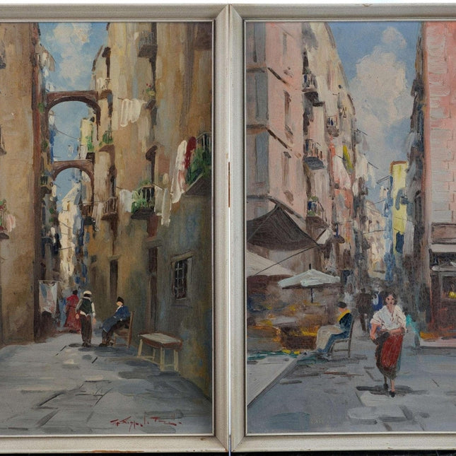 朱塞佩·里斯波利（Giuseppe Rispoli，1882-1960）那不勒斯街景油画一对
