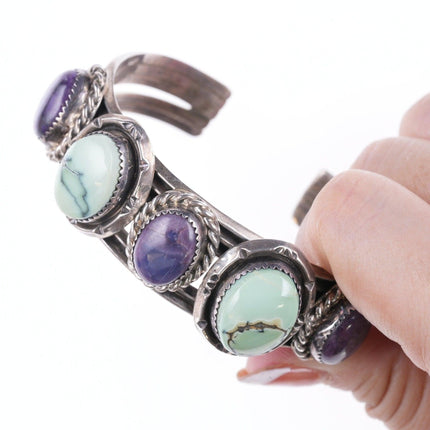 Bracciale in argento sterling Navajo Variscite e Charoite da 6 5/8 pollici