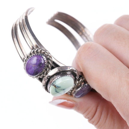 Bracciale in argento sterling Navajo Variscite e Charoite da 6 5/8 pollici