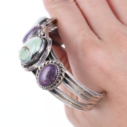 6 5/8" Vintage Navajo Variscite and Charoite sterling bracelet