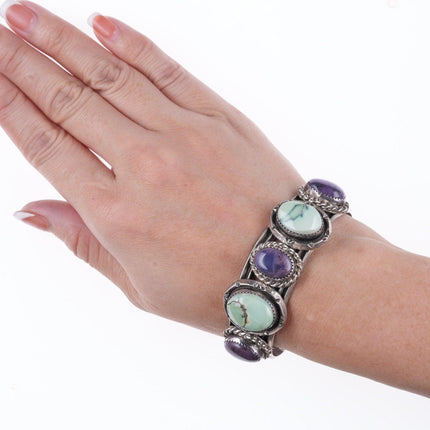 Bracciale in argento sterling Navajo Variscite e Charoite da 6 5/8 pollici