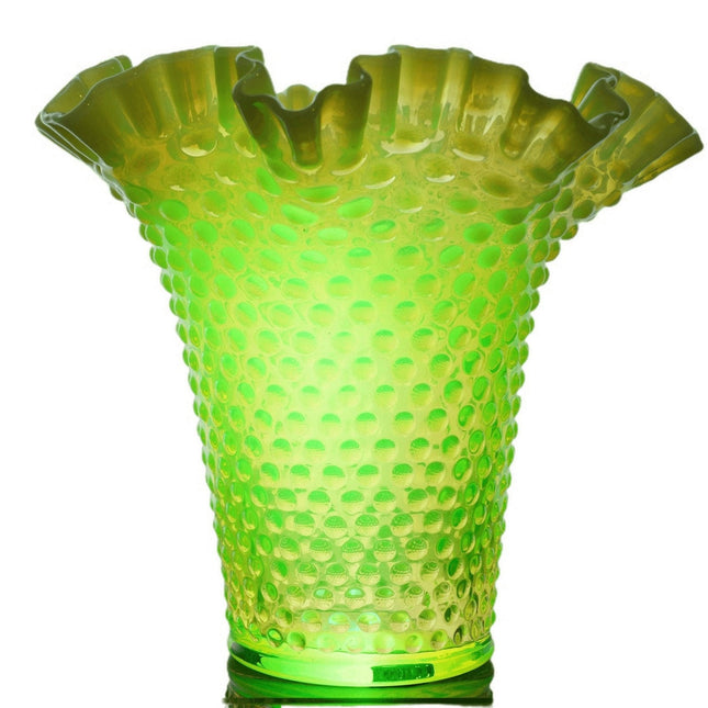 Riesige Vintage Fenton Uranglas Topas opaleszierende Vaseline-Hobnail-Vase