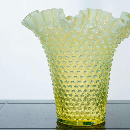 Huge Vintage Fenton Uranium Glass Topaz opalescent vaseline hobnail vase