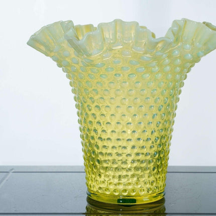 Huge Vintage Fenton Uranium Glass Topaz opalescent vaseline hobnail vase