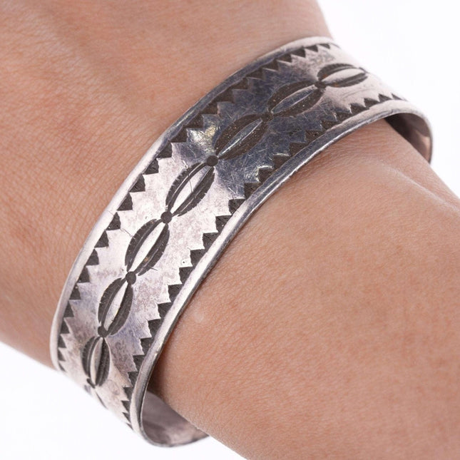 Vintage 6.75" Navajo Heavy stamped silver bracelet