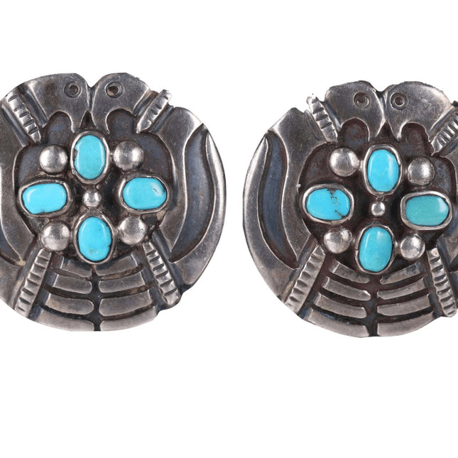 c1940's Hopi silver/turquoise clip-on earrings