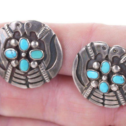 c1940's Hopi silver/turquoise clip-on earrings