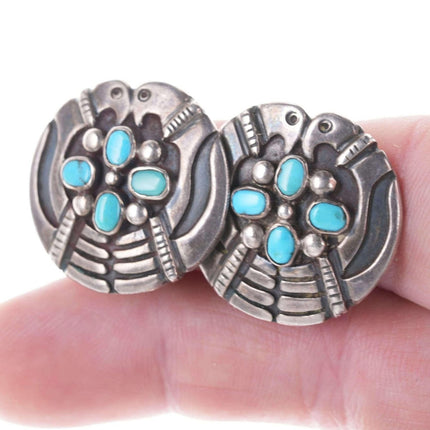 c1940's Hopi silver/turquoise clip-on earrings