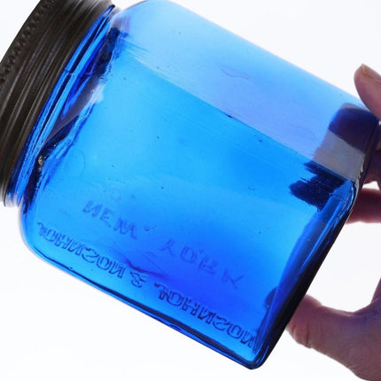 Antique Johnson & Johnson Cobalt Blue Medical/apothecary Band-aid/Gauze jar with