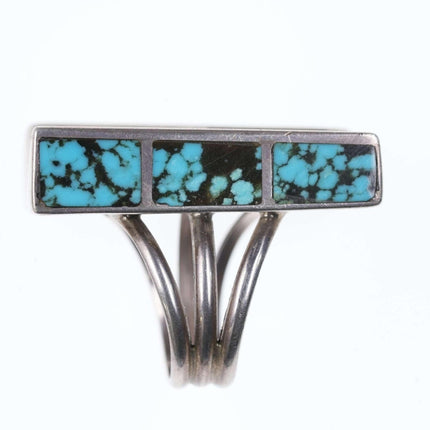 Large Hopi Sterling channel inlay turquoise modernist ring