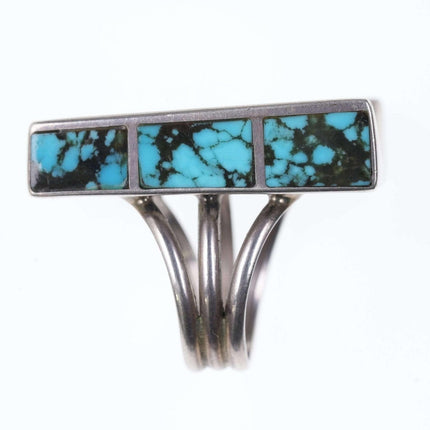 Large Hopi Sterling channel inlay turquoise modernist ring