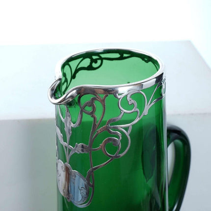 c1900 Jugendstil-Krug aus Sterlingsilber mit Overlay-Kunstglas