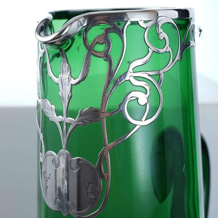 c1900 Art Nouveau Sterling Silver Overlay Art glass Tankard