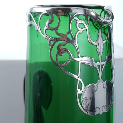 c1900 Art Nouveau Sterling Silver Overlay Art glass Tankard