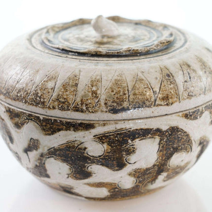 Großes thailändisches Sawankhalok-Gewürzglas aus dem 15./16. Jahrhundert mit Deckel