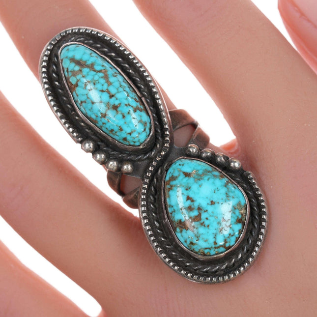 sz6.5 Large Vintage Spiderweb turquoise Navajo silver ring