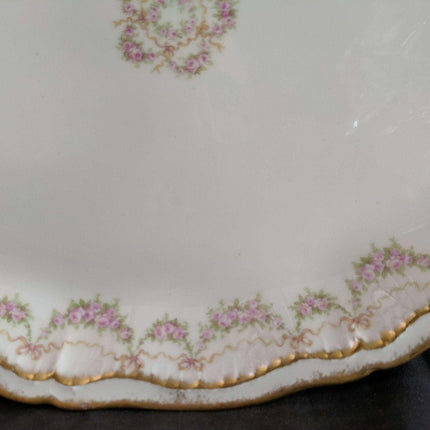 Haviland Schleiger 842 Platter Roses Bows Double Gold 16.75" x 11.25"