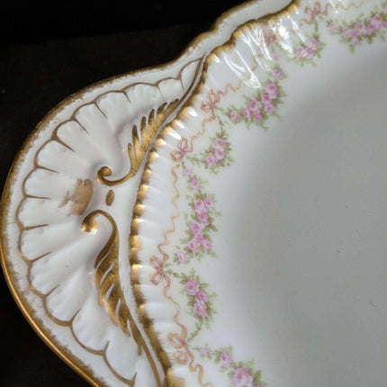 Haviland Schleiger 842 Platter Roses Bows Double Gold 16.75" x 11.25"