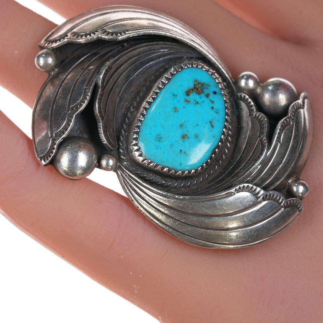 Sz6 Large Loren Thomas Begay Navajo Sterling and turquoise ring