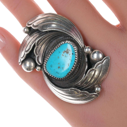 Sz6 Large Loren Thomas Begay Navajo Sterling and turquoise ring