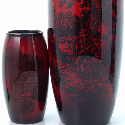 2 Royal Doulton Flambe Vasen mit ländlichen Szenen