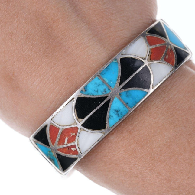 Vintage Zuni Channel inlay cast sterling bracelet