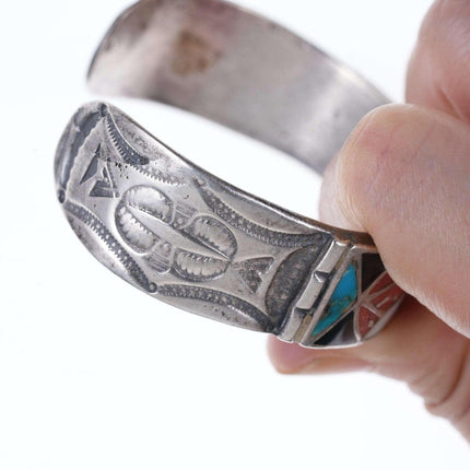 Vintage Zuni Channel inlay cast sterling bracelet