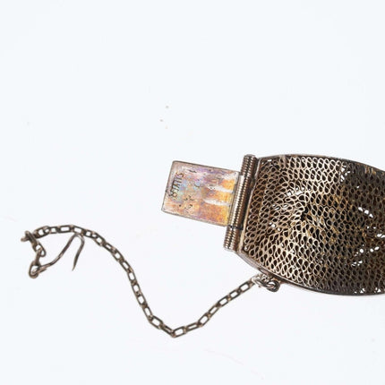 复古中国镀金花丝银珐琅猫眼手链