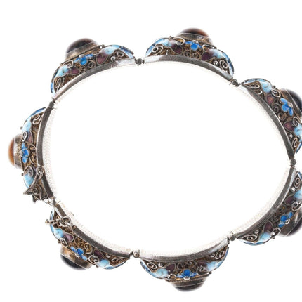 Vintage Chinese gilt filigree silver enamel cats eye bracelet