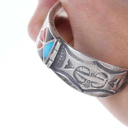 Vintage Zuni Channel inlay cast sterling bracelet